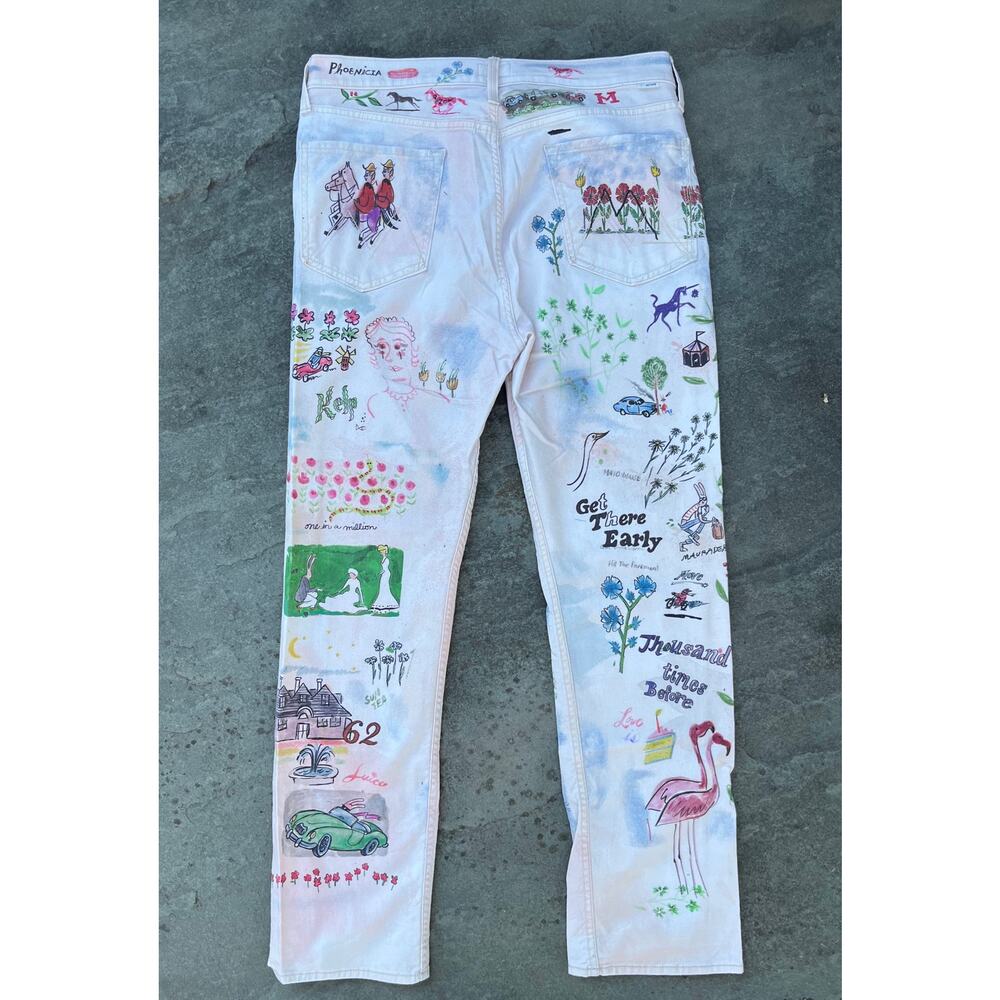 MOTHER The Rider Skimp Straight Leg Jeans Moto-Rabbit Distressed Paint 34 🎨 - Picture 4 of 13
